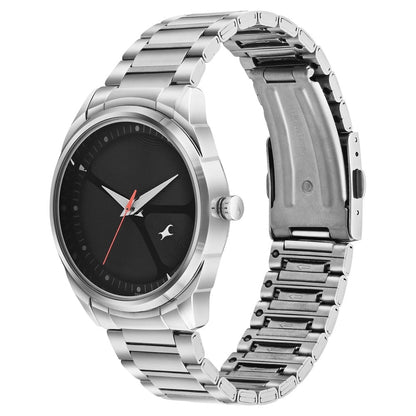 Fastrack MetaWe Quartz Analog Black Dial Stainless Steel Strap Watch For Guys NT3273SM02