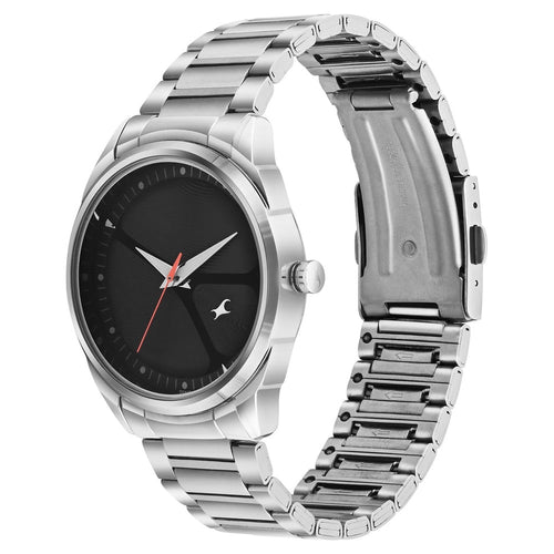 Fastrack MetaWe Quartz Analog Black Dial Stainless Steel Strap Watch For Guys NT3273SM02