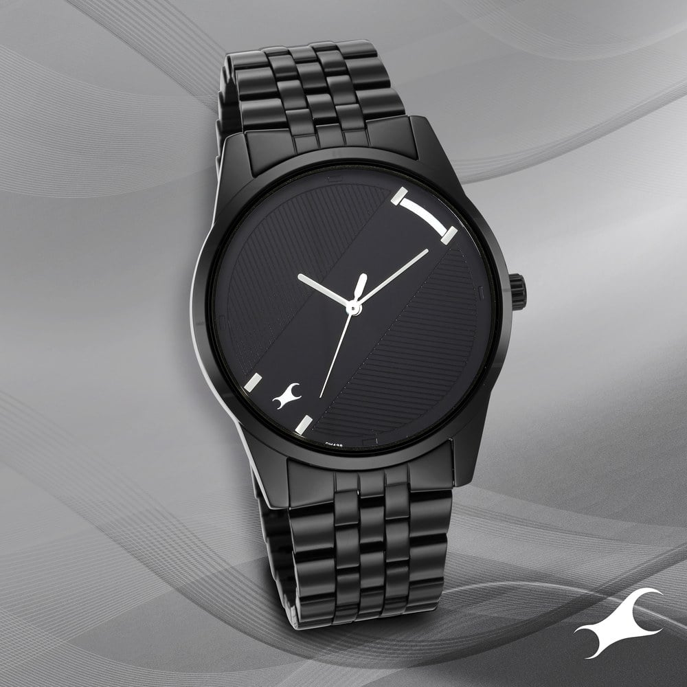 Fastrack Stunners Quartz Analog Black Dial Metal Strap Watch for Guys NT3277NM01
