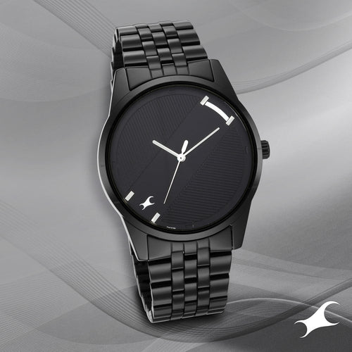 Fastrack Stunners Quartz Analog Black Dial Metal Strap Watch for Guys NT3277NM01