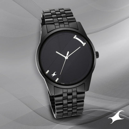 Fastrack Stunners Quartz Analog Black Dial Metal Strap Watch for Guys NT3277NM01
