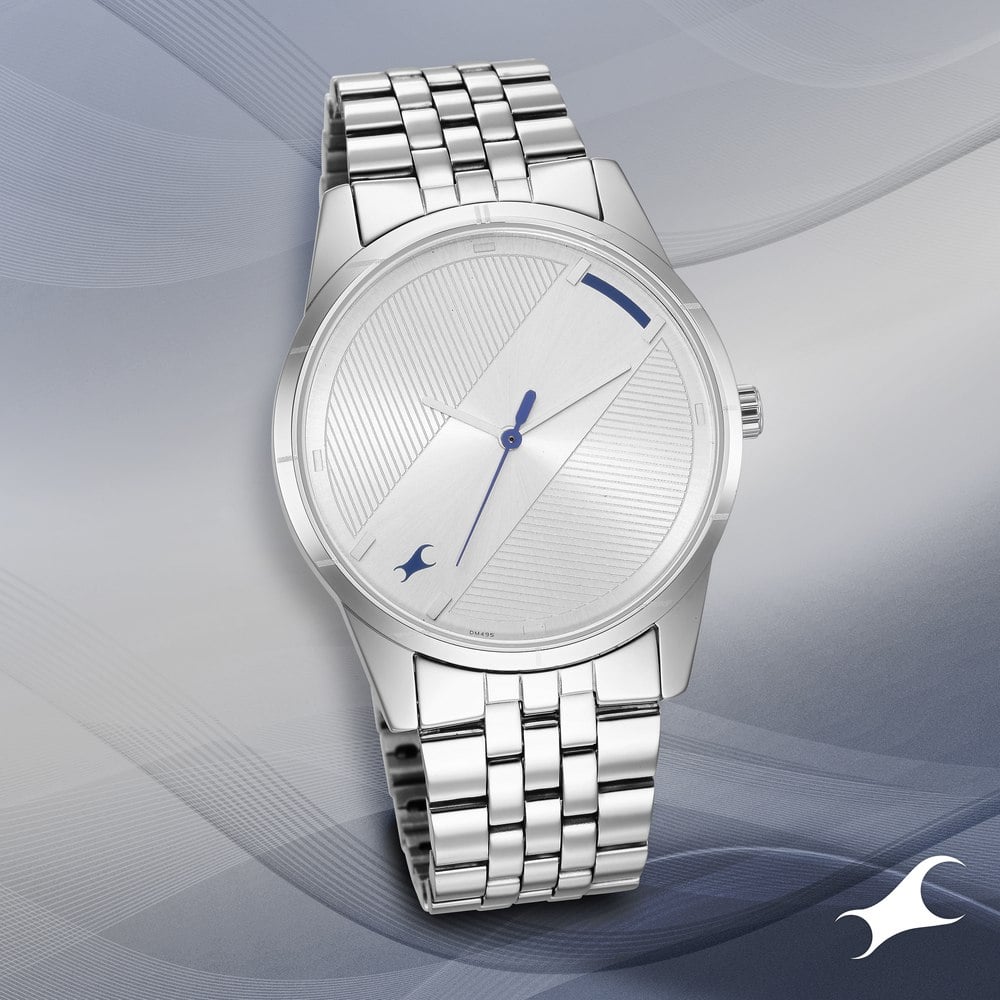 Fastrack Stunners Quartz Analog Silver Dial Metal Strap Watch for Guys NR3277SM01