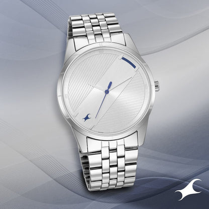 Fastrack Stunners Quartz Analog Silver Dial Metal Strap Watch for Guys NT3277SM01