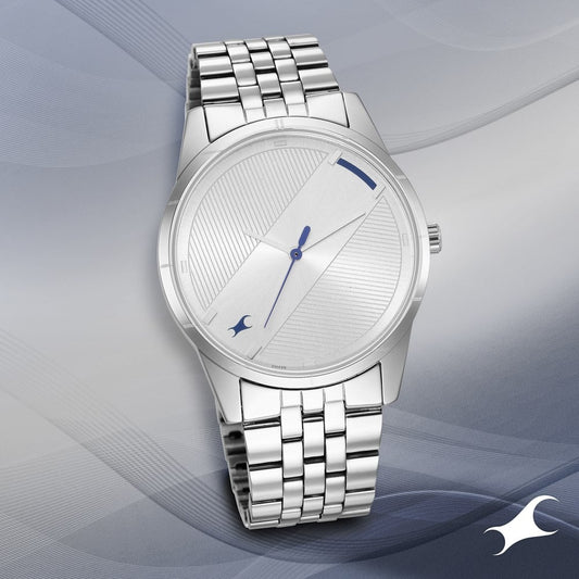 Fastrack Stunners Quartz Analog Silver Dial Metal Strap Watch for Guys NT3277SM01