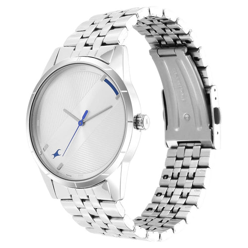 Fastrack Stunners Quartz Analog Silver Dial Metal Strap Watch for Guys NR3277SM01