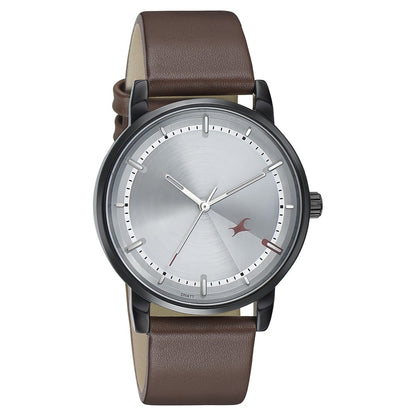 Fastrack Style Up Silver Dial Leather Strap Watch for Guys NT3278NL01