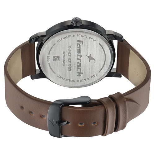 Fastrack Style Up Silver Dial Leather Strap Watch for Guys NT3278NL01