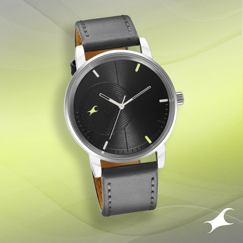 Fastrack Stunners Quartz Analog Black Dial Leather Strap Watch for Guys NS3278SL01