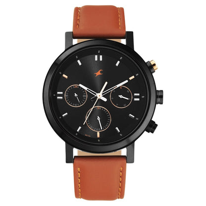 Fastrack Tick Tock Quartz Analog Black dial Leather Strap Watch for Guys NT3287KL01