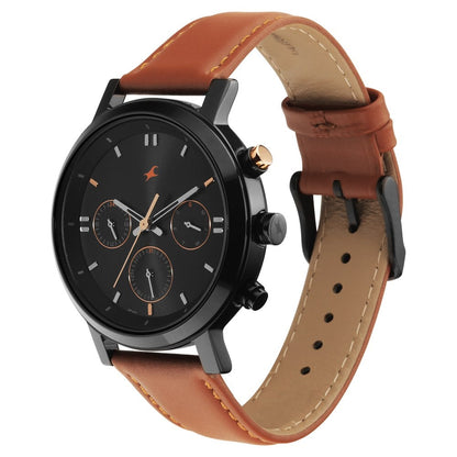 Fastrack Tick Tock Quartz Analog Black dial Leather Strap Watch for Guys NT3287KL01