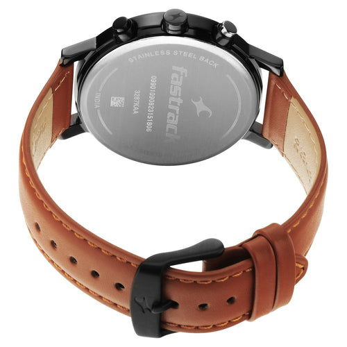 Fastrack Tick Tock Quartz Analog Black dial Leather Strap Watch for Guys NT3287KL01