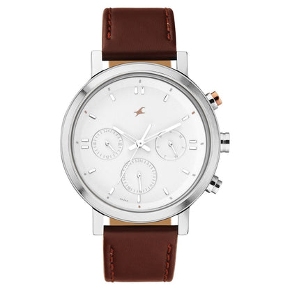 Fastrack Tick Tock Quartz Analog White dial Leather Strap Watch for Guys NT3287KL02