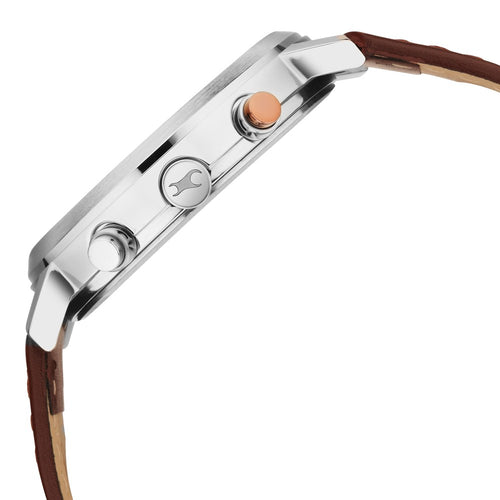 Fastrack Tick Tock Quartz Analog White dial Leather Strap Watch for Guys NT3287KL02