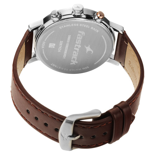 Fastrack Tick Tock Quartz Analog White dial Leather Strap Watch for Guys NT3287KL02