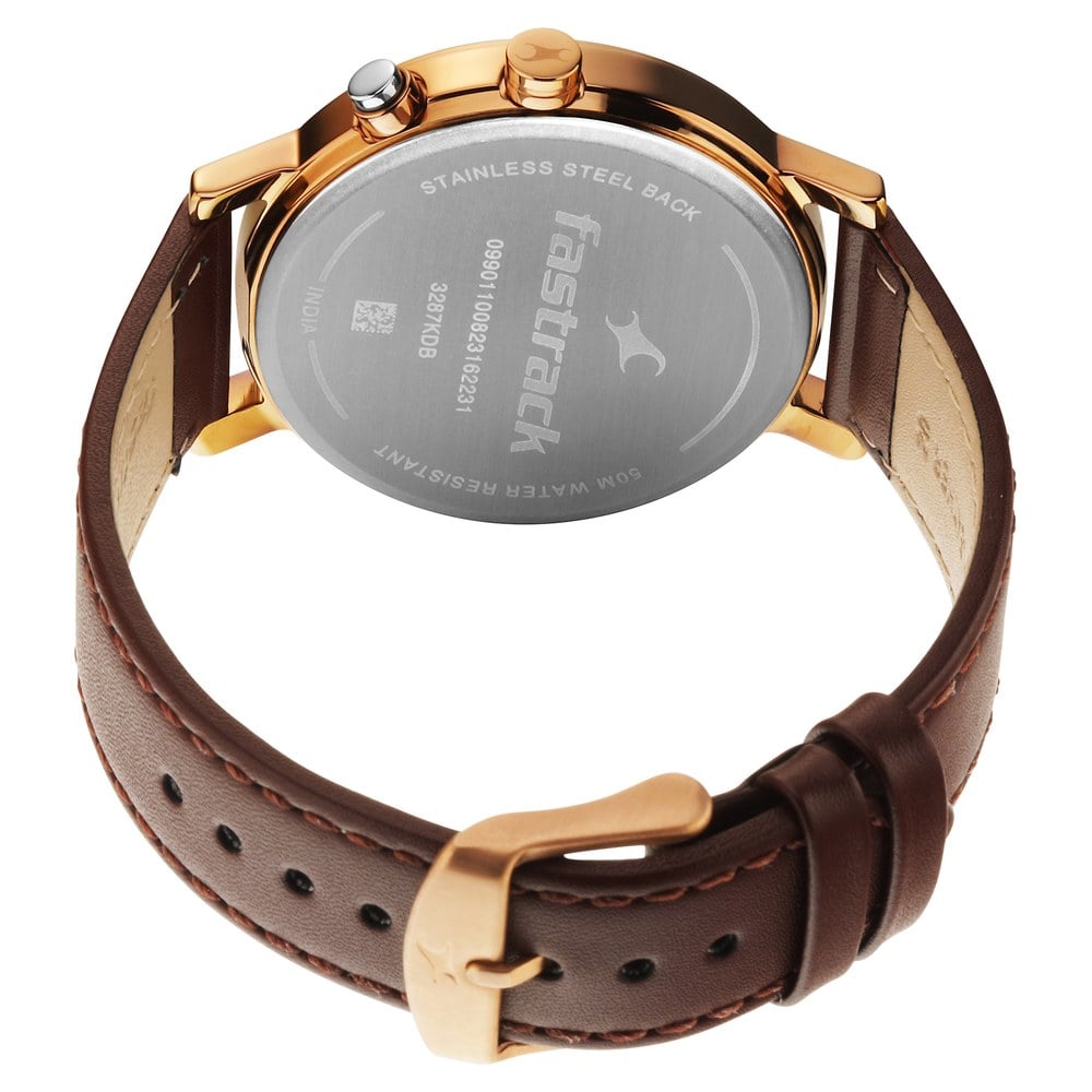 Fastrack Tick Tock Quartz Analog Green dial Leather Strap Watch for Guys 3287KL04