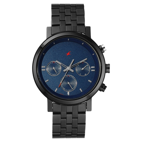 Fastrack Tick Tock Quartz Analog Blue dial Metal Strap Watch for Guys NT3287KM03
