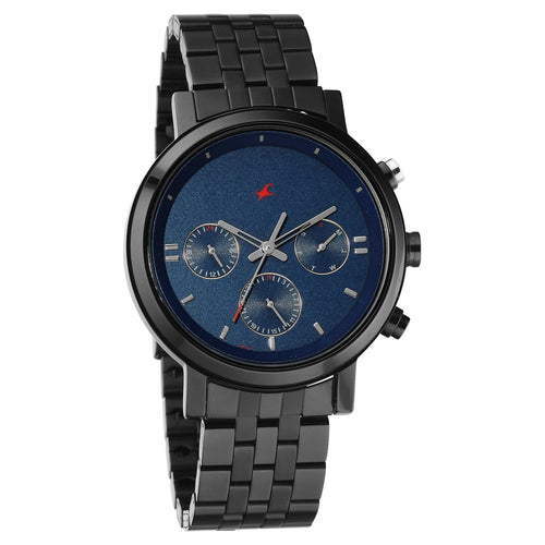 Fastrack Tick Tock Quartz Analog Blue dial Metal Strap Watch for Guys NT3287KM03