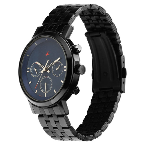 Fastrack Tick Tock Quartz Analog Blue dial Metal Strap Watch for Guys NT3287KM03