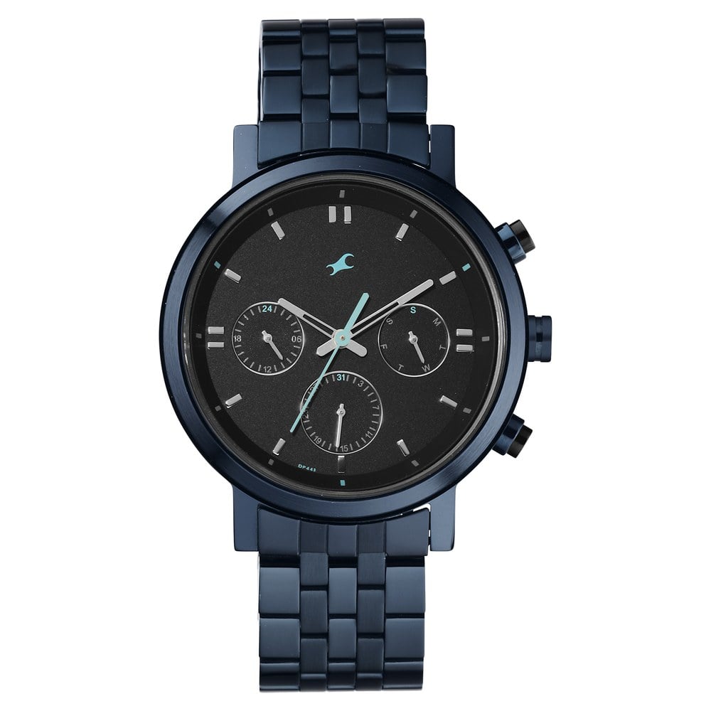 Fastrack Tick Tock Quartz Analog Black dial Metal Strap Watch for Guys 3287KM04