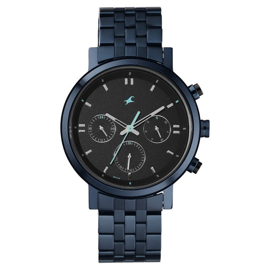 Fastrack Tick Tock Quartz Analog Black dial Metal Strap Watch for Guys 3287KM04