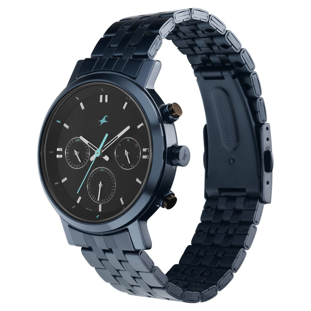 Fastrack Tick Tock Quartz Analog Black dial Metal Strap Watch for Guys 3287KM04