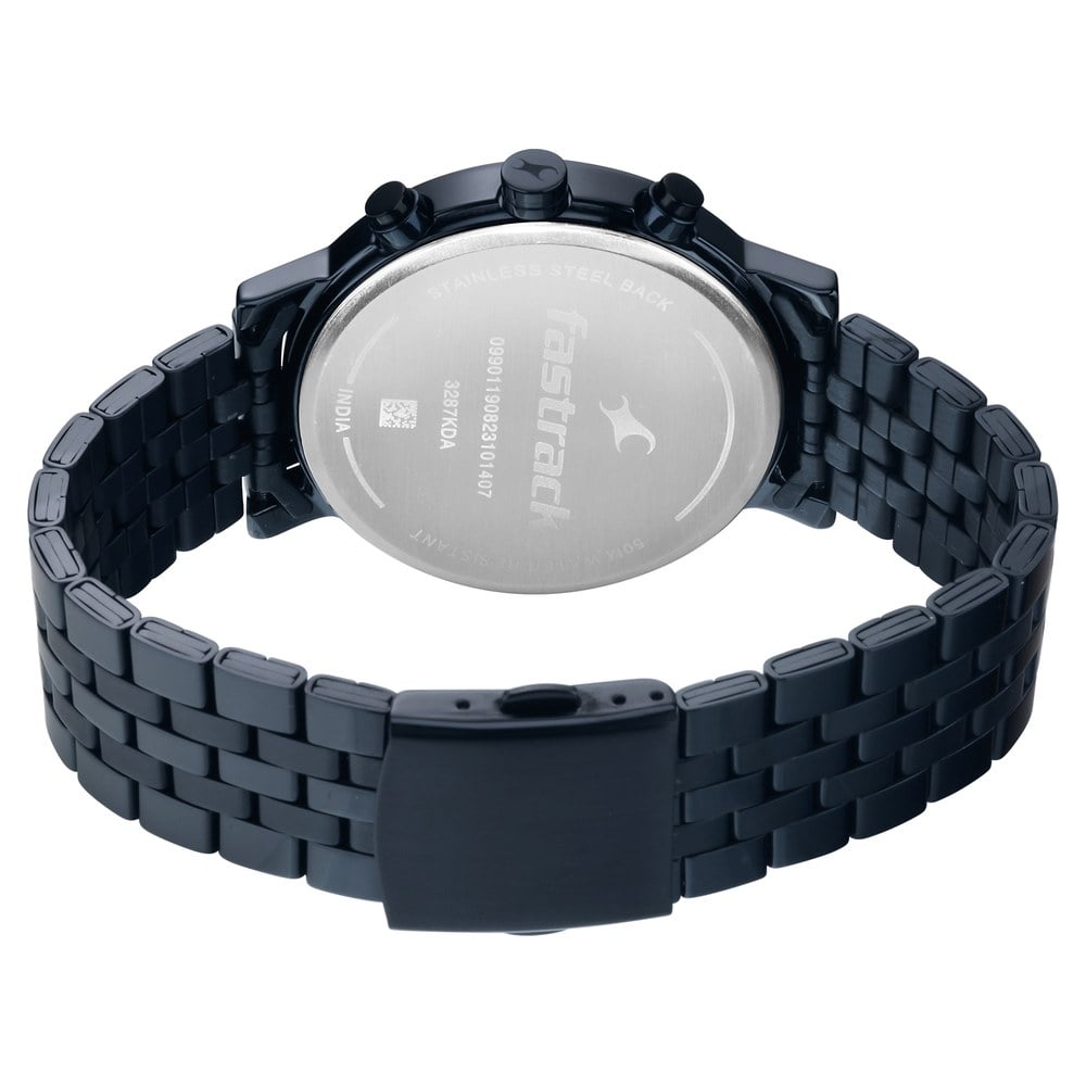 Fastrack Tick Tock Quartz Analog Black dial Metal Strap Watch for Guys 3287KM04