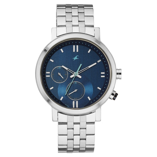 Fastrack Tick Tock Quartz Analog Blue dial Metal Strap Watch for Guys 3287KM05