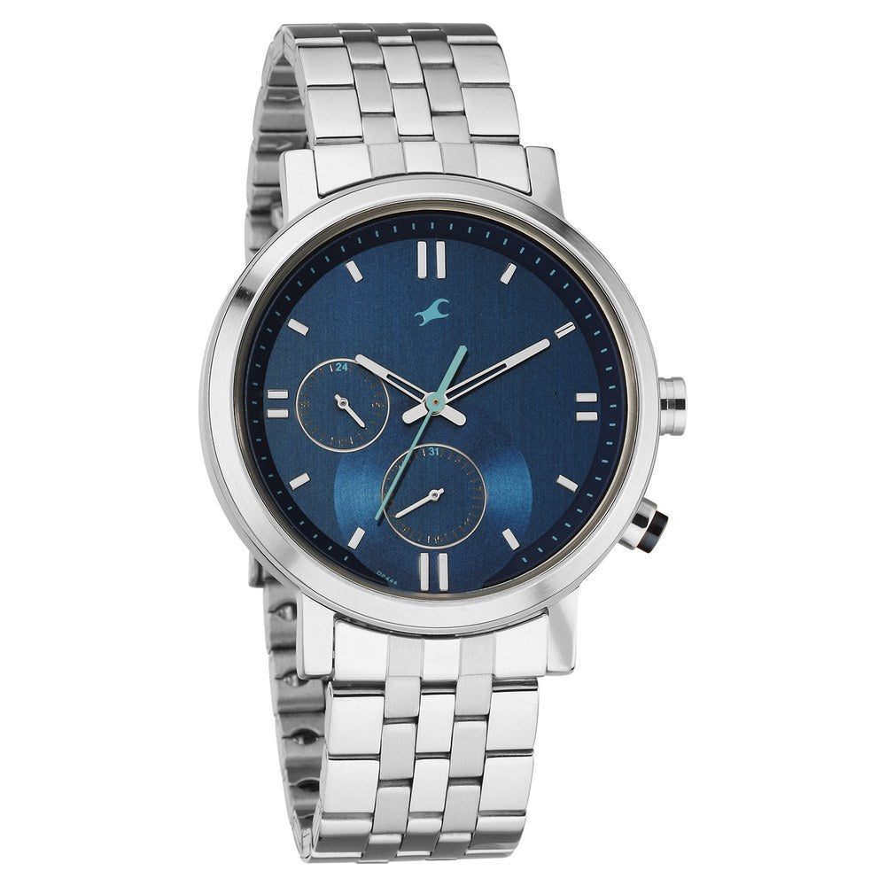 Fastrack Tick Tock Quartz Analog Blue dial Metal Strap Watch for Guys 3287KM05