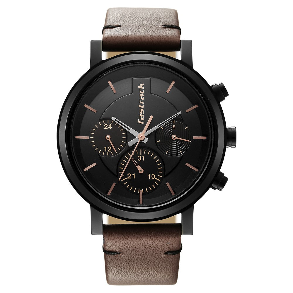Fastrack Tick Tock Black Dial Watch for Guys 3287NL01