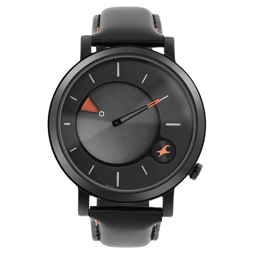 Fastrack MetaWe Quartz Analog Black Dial Leather Strap Watch For Guys 3287NL02
