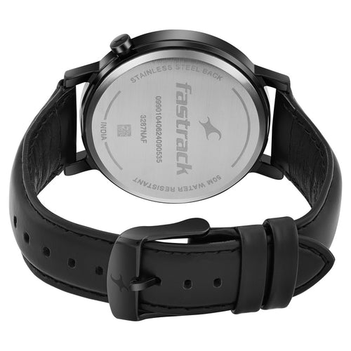 Fastrack MetaWe Quartz Analog Black Dial Leather Strap Watch For Guys 3287NL02