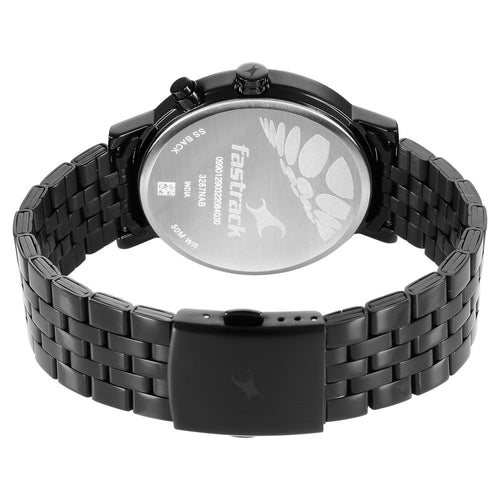 Fastrack Tick Tock Quartz Multifunction Black Dial Metal Strap Watch for Guys NU3287NM01