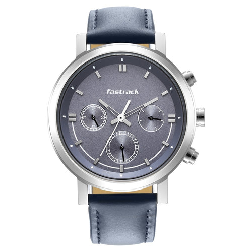 Fastrack Tick Tock Quartz Multifunction Blue Dial Leather Strap Watch for Guys NU3287SL01