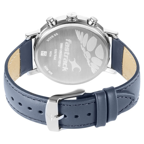 Fastrack Tick Tock Quartz Multifunction Blue Dial Leather Strap Watch for Guys NU3287SL01