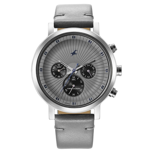 Fastrack Kronos Multifunction Grey Dial Leather Strap Watch for Guys NS3287SL05
