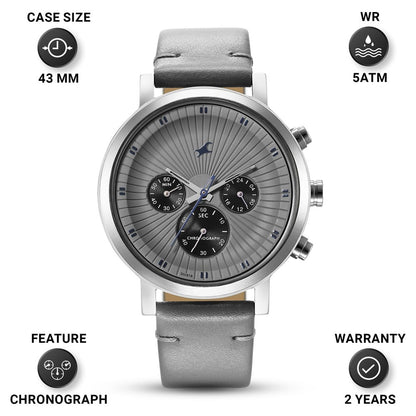 Fastrack Kronos Multifunction Grey Dial Leather Strap Watch for Guys 3287SL05