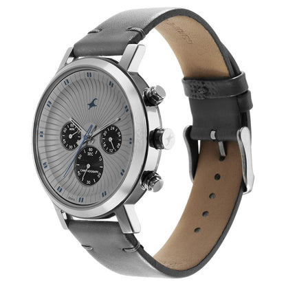 Fastrack Kronos Multifunction Grey Dial Leather Strap Watch for Guys 3287SL05