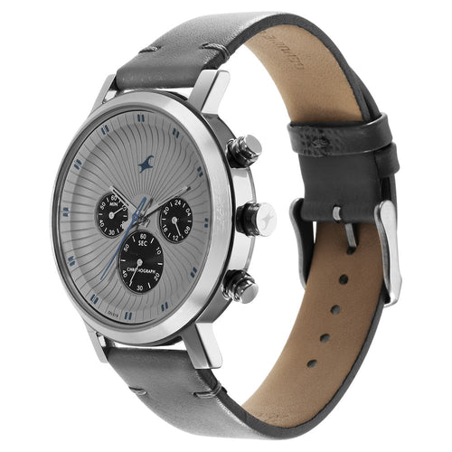 Fastrack Kronos Multifunction Grey Dial Leather Strap Watch for Guys 3287SL05
