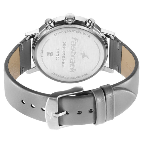 Fastrack Kronos Multifunction Grey Dial Leather Strap Watch for Guys NS3287SL05