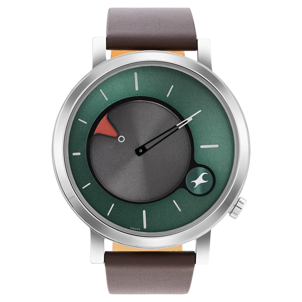 Fastrack MetaWe Quartz Analog Green Dial Leather Strap Watch For Guys 3287SL06
