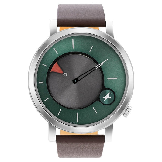 Fastrack MetaWe Quartz Analog Green Dial Leather Strap Watch For Guys 3287SL06