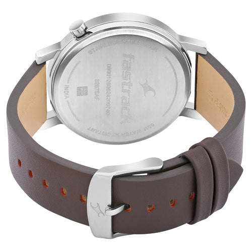 Fastrack MetaWe Quartz Analog Green Dial Leather Strap Watch For Guys 3287SL06