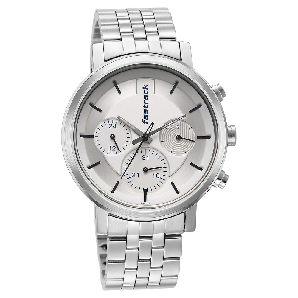 Fastrack Tick Tock White Dial Watch for Guys NT3287SM01