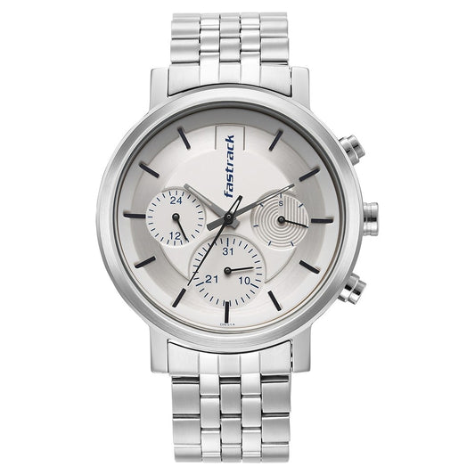 Fastrack Tick Tock White Dial Watch for Guys NT3287SM01