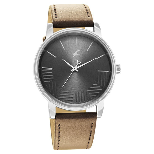 Fastrack Stunners Quartz Analog Grey Dial Brown Leather Strap Watch For Guys NR3291SL01