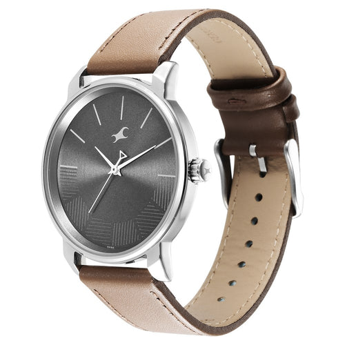 Fastrack Stunners Quartz Analog Grey Dial Brown Leather Strap Watch For Guys NU3291SL01
