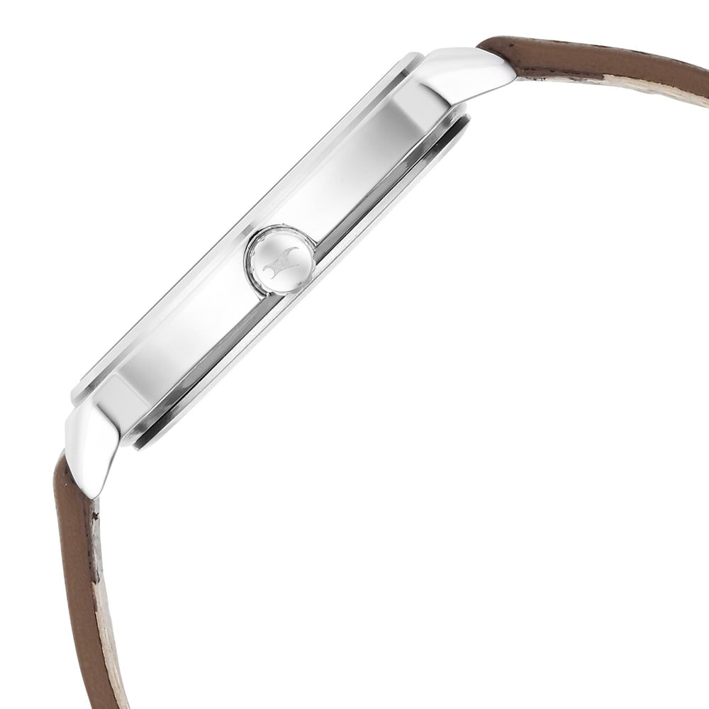 Fastrack Stunners Quartz Analog Grey Dial Brown Leather Strap Watch For Guys NR3291SL01