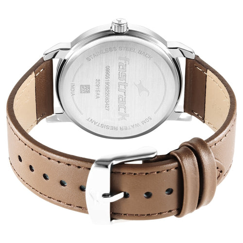 Fastrack Stunners Quartz Analog Grey Dial Brown Leather Strap Watch For Guys NR3291SL01