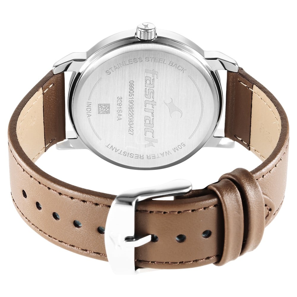 Fastrack Stunners Quartz Analog Grey Dial Brown Leather Strap Watch For Guys NU3291SL01