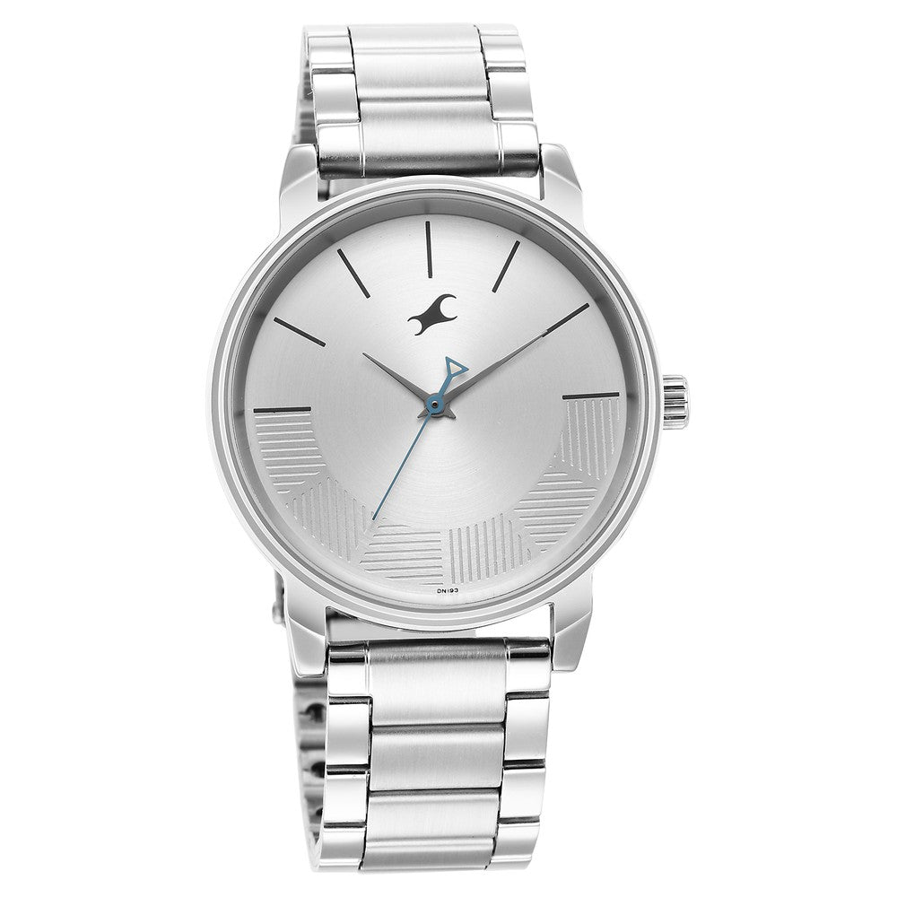 Fastrack Stunners Quartz Analog Silver Dial Metal Strap Watch for Guys NT3291SM02